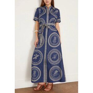 Alemais Oceane Navy Blue Linen Shirt Dress